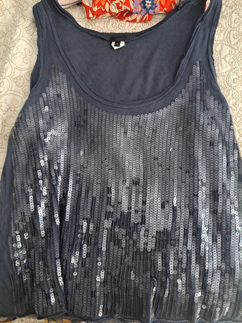 J. Crew Navy Sequin Scoop Tank